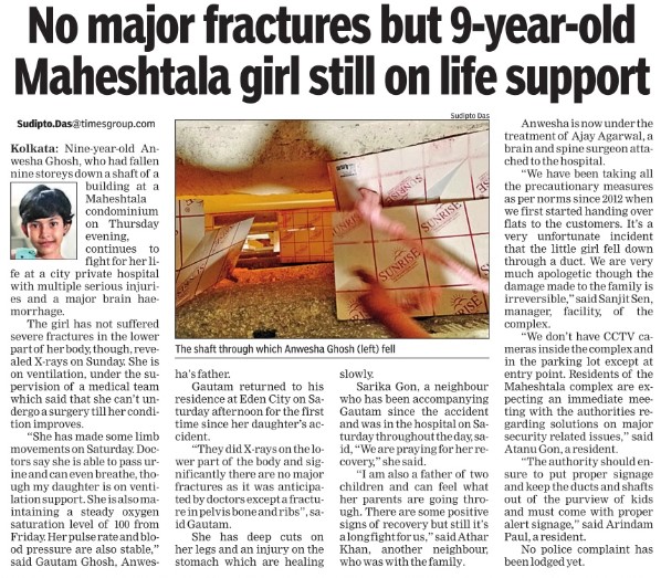 No major fractures but 9-year-old Maheshtala girl still on life support